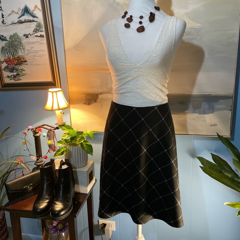 LOFT Charcoal Checkered Blouse